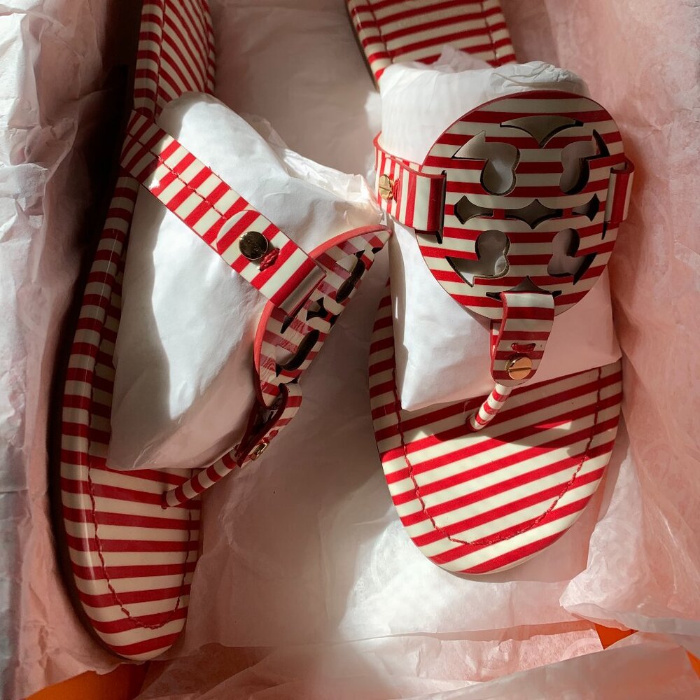 Tory Burch Red Stripe Sandal size 6 NIB PRICE FIRM
